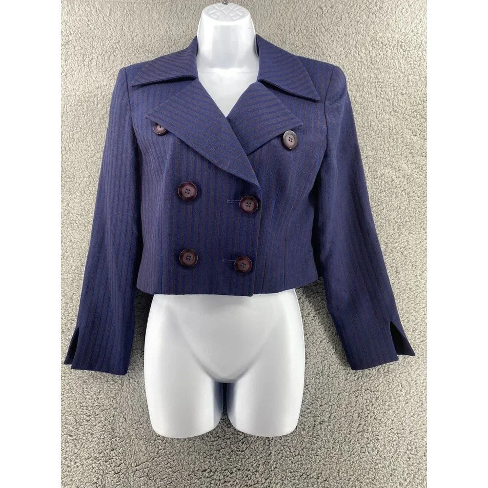Christian Dior Woman’s Vintage Blue Pinstripe Double Breasted Wool‎ Blazer SZ 8P